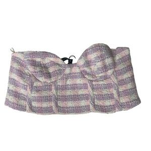 Zara Crop Top Tweed Bustier Tube Pink Purple Size M Strapless Corset NEW